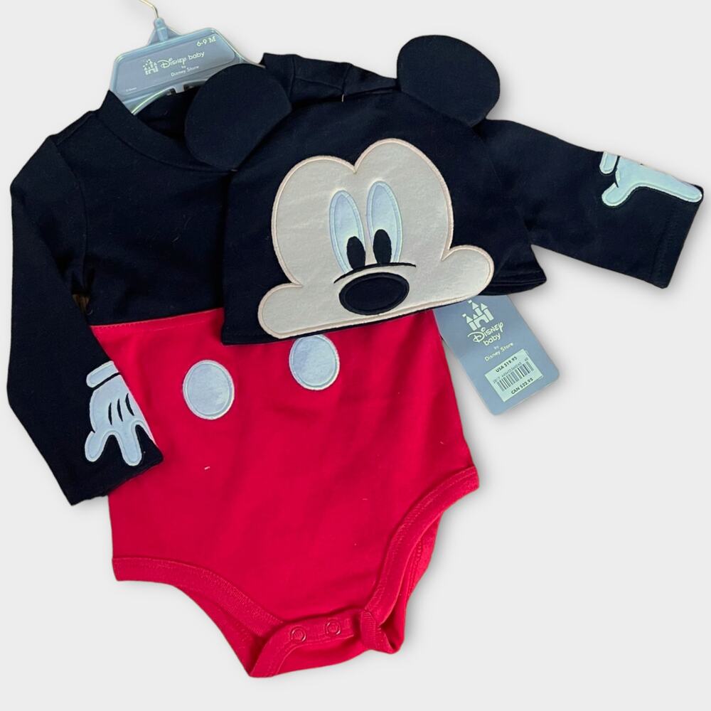 NWT DISNEY Baby Long Sleeve 2-Pc Mickey w/ Matching Hat Set 6-9mos